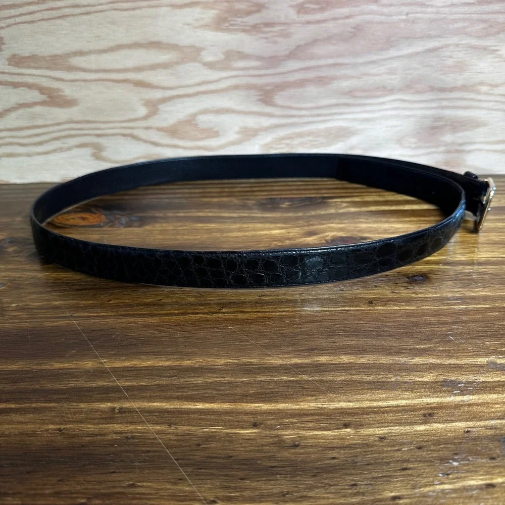 Oleg Cassini Black Genuine Crocodile Belt Mens Size 36/38 Gold Buckle 45